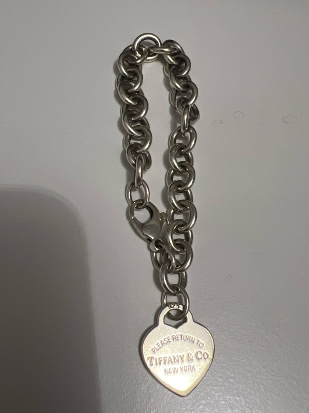 Authentic Tiffany & Co. Sterling Silver Heart Tag Charm Bracelet - Silver 7.5”